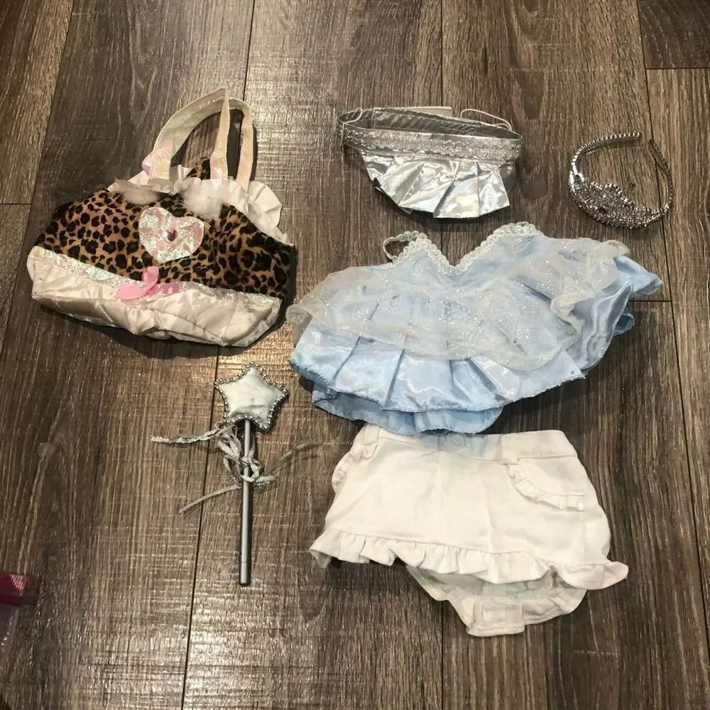 Build-A-Bear Outfit Leopard Print and Blue Ruffle Dress-Up Set with 8 pcs